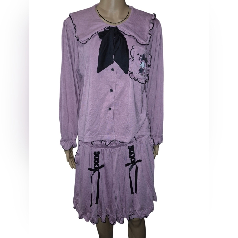 Purple Pajama Set with Black Bow